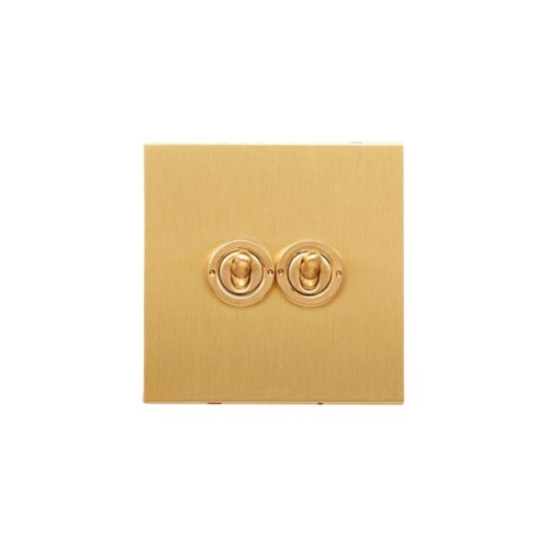 2 Gang 20A 2 Way Dolly Switch in Brushed Brass Flat Plate from Forbes and Lomax