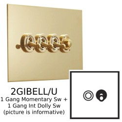 2 Gang Dolly/Momentary Switch Unlacquered Brass Plate and Switch: 1 Momentary Switch + 1 Intermediate Dolly