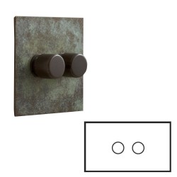 2 Gang Push ON/OFF Switch on a Verdigris Flat Plate and Knob - Double Size Plate