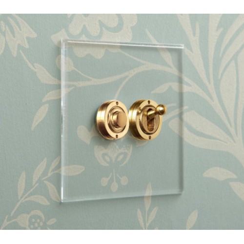2 Gang Dolly/Momentary Switch Invisible Plate Brass Button: 1 Gang Momentary Switch + 1 Gang 2 Way Toggle