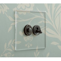 2 Gang Dolly/Momentary Switch Invisible Plate Antique Bronze Button: 1 Gang Momentary Switch + 1 Gang 2 Way Dolly