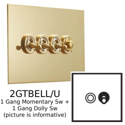 2 Gang Dolly/Momentary Switch Unlacquered Brass Plate and Switch: 1 Gang Momentary Switch + 1 Gang 2 Way Dolly
