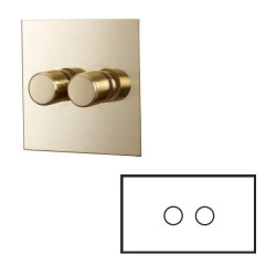 2 Gang 200W Halogen / 2 x 0-120W Trailing Edge Rotary LED Dimmer Double Plate Unlacquered Brass Plate and Knob