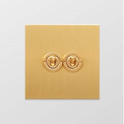 2 Gang 20A 2 Way Dolly Switch in Brushed Brass Flat Plate from Forbes and Lomax
