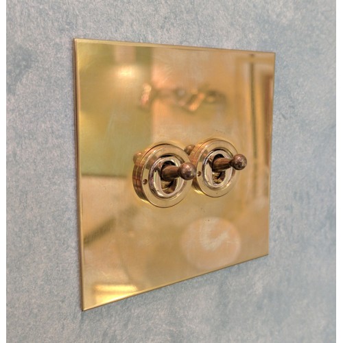 2 Gang 20A 2 Way Dolly Switch in Unlacquered Brass Flat Plate from Forbes and Lomax