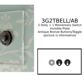3 Gang Momentary Switch/Dolly Invisible Plate with Antique Bronze: 1 Momentary Switch + 2 x 2 way Dolly