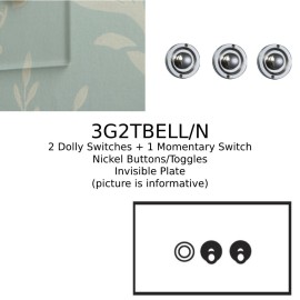 3 Gang Momentary Switch/Dolly Invisible Plate with Nickel: 1 Momentary Switch + 2 x 2 way Dolly