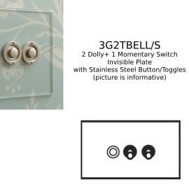 3 Gang Switch: 1 Momentary Switch + 2 x 2 way Dolly Switches Invisible Plate with Stainless Steel Button