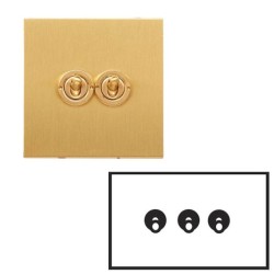 3 Gang 20A Dolly Switch: 2 x 2 Way and 1 x Intermediate Dolly Switch in Brushed Brass Plate and Dolly