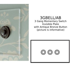 3 Gang Momentary Switch Invisible Plate with Antique Bronze Button, 3 Button Dimmer Controller