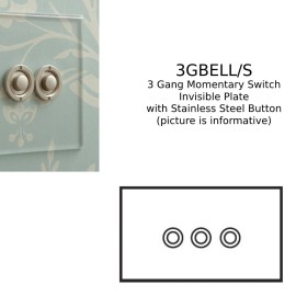 3 Gang Momentary Switch Invisible Plate with Stainless Steel Button, 3 Button Dimmer Controller