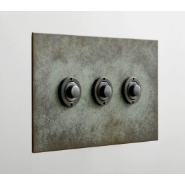 3 Gang Momentary Switch Verdigris Plate and Button Dimmer, 3 Button Dimmer Controller