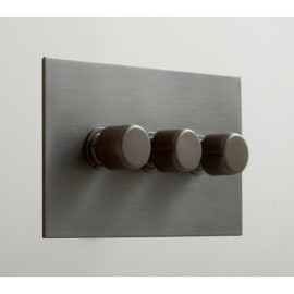 3 Gang Dimmer Plate in Antique Bronze (Double Size Plate) - Grid, Plate and Knobs only