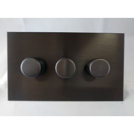 3 Gang LED Dimmer Antique Bronze Plate and Knob: 3 Gang 200W Halogen / 3 x 0-120W Trailing Edge Rotary LED Dimmer