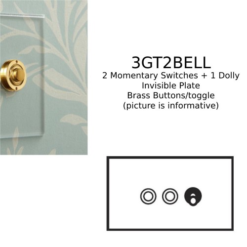 3 Gang Dolly/Momentary Switch Invisible Plate with Brass: 2 x Momentary Switch and 1 x 2 way 20A Dolly