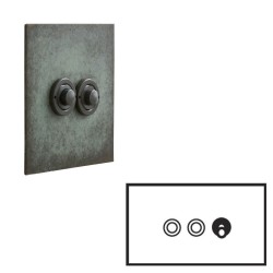 3 Gang Switch Verdigris Plate: 2 Gang Momentary Switch and 1 Gang 20A 2 Way Dolly Switch