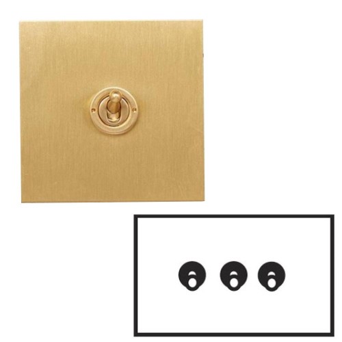 3 Gang 20A Dolly Switch: 1 x 2 Way and 2 x Intermediate Dolly Switch in Brushed Brass Plate and Toggle Switch