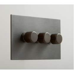 3 Gang LED Dimmer Antique Bronze Plate and Knob: 3 Gang 200W Halogen / 3 x 0-120W Trailing Edge Rotary LED Dimmer