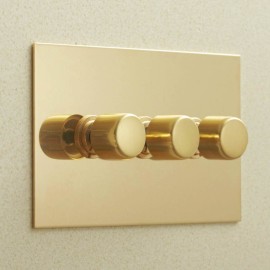 3 Gang Dimmer Plate in Unlacquered Brass (Double size plate) - Grid, Plate and Knobs only