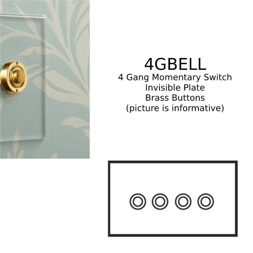 4 Gang Momentary Switch Invisible Plate with Brass Button, Forbes and Lomax 4 Gang Button Dimmer Controller