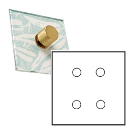 4 Gang Dimmer Invisible Large Square Plate with Brushed Brass (Transparent Plate) - Grid, Plate and Knobs only