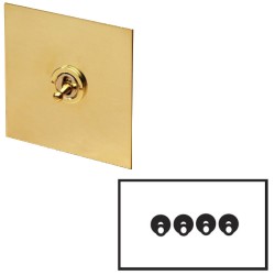 4 Gang 2 Way 20A Dolly Switch in Unlacquered Brass Plate and Toggle Switch from Forbes and Lomax