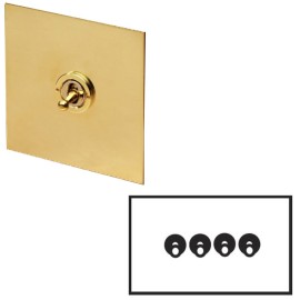 4 Gang 2 Way 20A Dolly Switch in Unlacquered Brass Plate and Toggle Switch from Forbes and Lomax