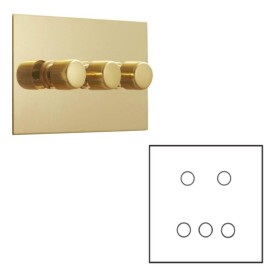 5 Gang Dimmer Large Square Flat Plate in Unlacquered Brass - Grid, Plate and Knobs only, Forbes and Lomax