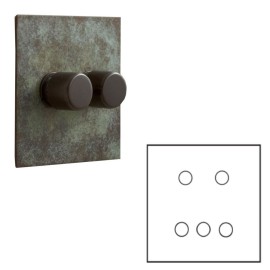 5 Gang Dimmer Large Square Flat Plate in Verdigris - Grid, Plate and Knobs only, Forbes and Lomax