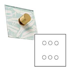 6 Gang Dimmer Invisible Large Square Plate with Brushed Brass (Transparent Plate) - Grid, Plate and Knobs only