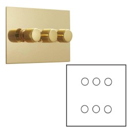 6 Gang Dimmer Large Square Plate in Unlacquered Brass - Grid, Plate and Knobs only, Forbes and Lomax