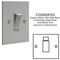 1 Gang Cooker Switch 45A with Neon in Stainless Steel Plate and White Trim from Forbes and Lomax