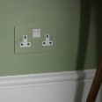 2 Gang 13A Switched Double Socket in Painted Plate with Plastic Rocker from Forbes and Lomax with a White or Black Plastic Trim and Rocker