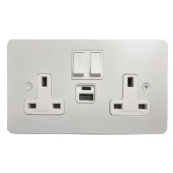 2 Gang 13A Socket with 2 x USB Charger Socket A+C Painted Plate with White or Black Plastic Trim and Rocker