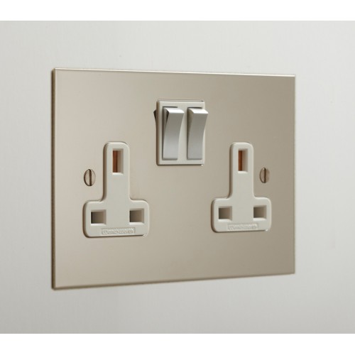 2 Gang 13A Switched Socket Nickel Silver Plate and Rocker with a Black or White Plastic Insert