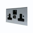 2 Gang 13A Socket with 2 x USB Charger Socket Invisible Plate with Antique Bronze Rocker and Black Plastic Insert