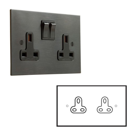 2 Gang 2A Unswitched Double Socket in Antique Bronze Plate and Black Insert