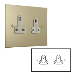 2 Gang 2A Unswitched Double Socket in Unlacquered Brass Plate and a White or Black Plastic Insert