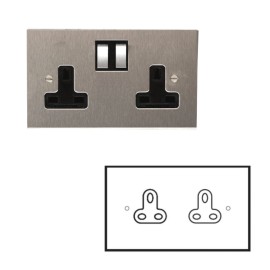 2 Gang 5A Unswitched Double Socket in Stainless Steel Plate and Plastic Insert Forbes and Lomax