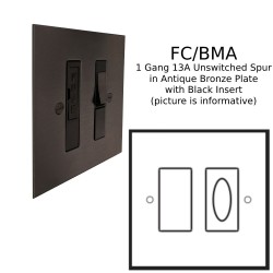 1 Gang 13A Unswitched Fused Connection (Spur) in Antique Bronze Plate with Black Insert