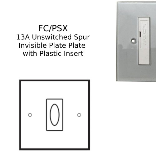 1 Gang 13A Unswitched Fused Connection (Spur) Invisible Plate Plate with White or Black Plastic Insert