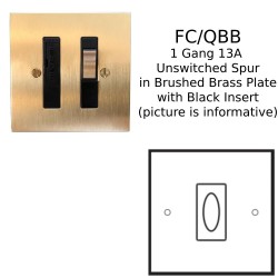 1 Gang 13A Unswitched Fused Connection (Spur) in Brushed Brass Plate with Black Insert by Forbes and Lomax
