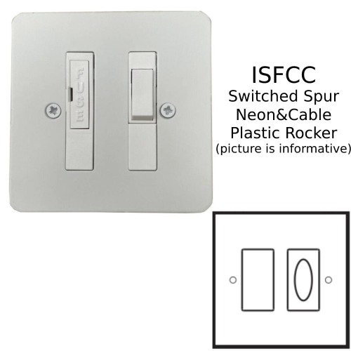 1 Gang 13A Switched Spur with Neon and Cable Outlet in Painted Plate and White or Black Plastic Rocker and Trim