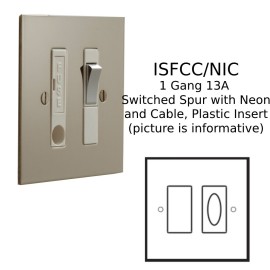 1 Gang Switched Spur with Neon and Cable Outlet in Nickel Silver Plate with White or Black Plastic Insert and Rocker Switch