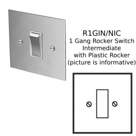 1 Gang Intermediate 20A Rocker Switch in Nickel Silver with White or Black Plastic Rocker and Trim