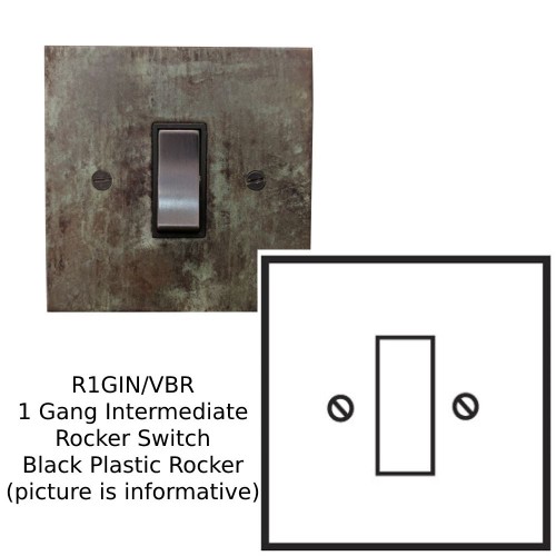1 Gang 20A Intermediate Rocker Switch in Verdigris with Black Plastic Rocker Forbes and Lomax