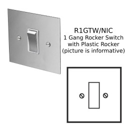 1 Gang 2 Way 20AX Rocker Switch in Nickel Silver Plate with Plastic Rocker and Trim