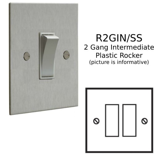 2 Gang 20AX Intermediate Rocker Switch in Stainless Steel Plate with Plastic Rocker and Trim