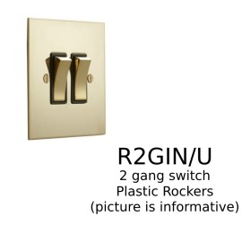 2 Gang 20AX Intermediate Rocker Switch in Unlacquered Brass Plate with Plastic Rocker and Trim