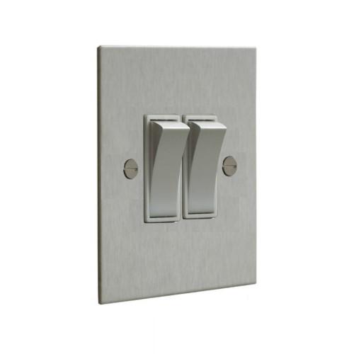 2 Gang Intermediate 20AX Rocker Switch in Stainless Steel Plate and Rocker and Plastic Trim